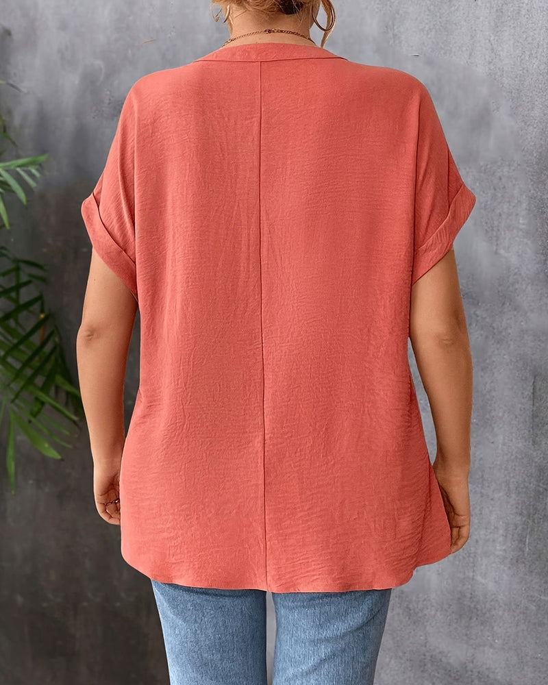 Blus Spetspanel V-Ringning Kortärmad