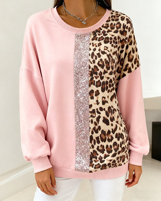Lösittande Långärmad Sweatshirt Med Leopardtryck