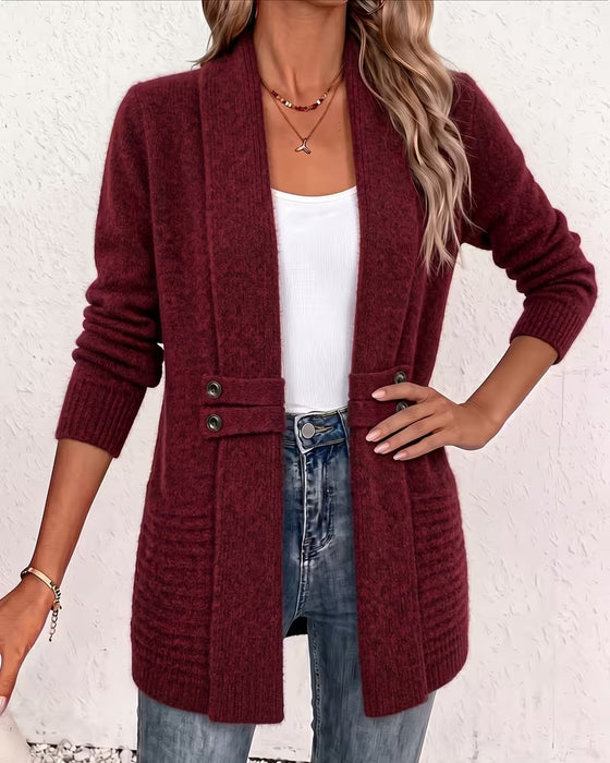 Cardigan Solid Färg Knapp Prydd