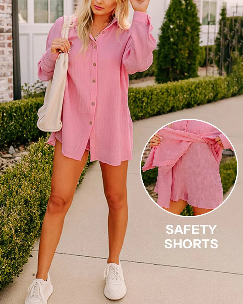Set Lös Passform Off-Shoulder Casual