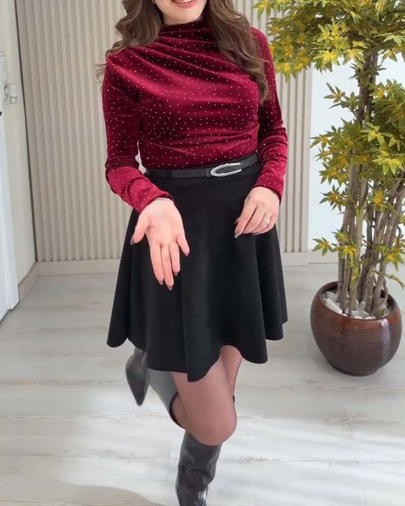 Enfärgad Skimrande Långärmad Topp