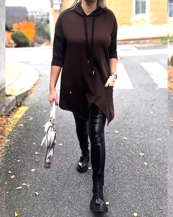 Huva Med Huva Vardaglig Slits Lång Ärm