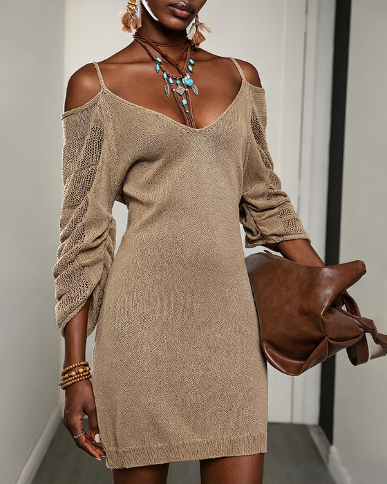 Sweater Dress Kamisol Off-Shoulder Stickad