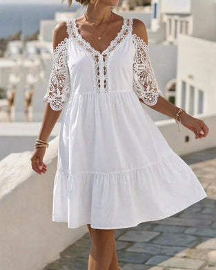 Klänningar Spets Off-Shoulder Skiktad Kort
