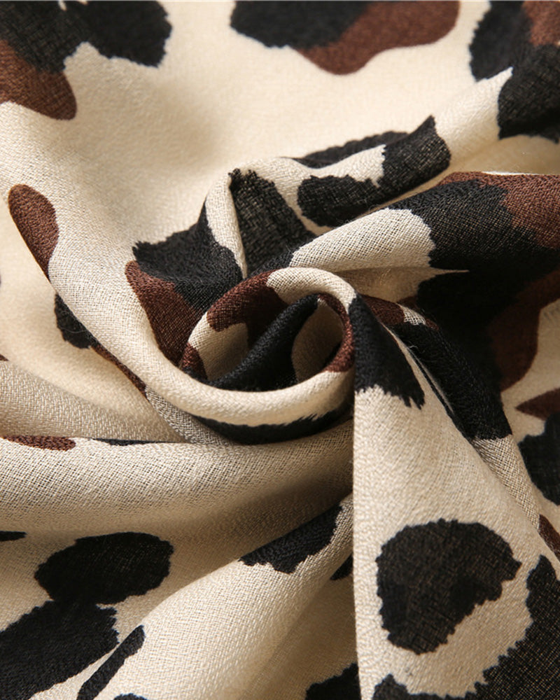 Dam Halsduk Leopard Lapptäcke Print Fransar Schal