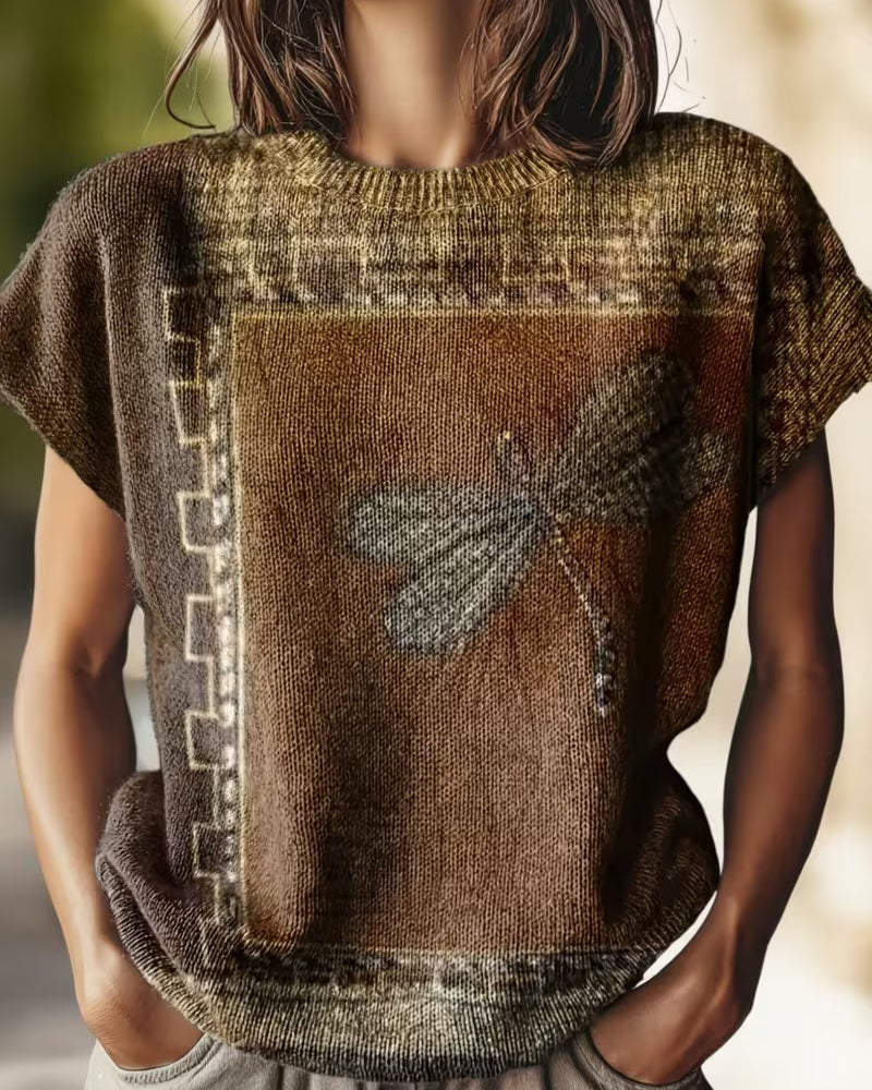 Pullover Trollsländeprint Rundhalsad Kortärmad
