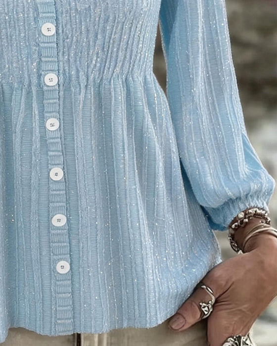 Blus Elegant Tretrekvartslång Ärm Knappslå