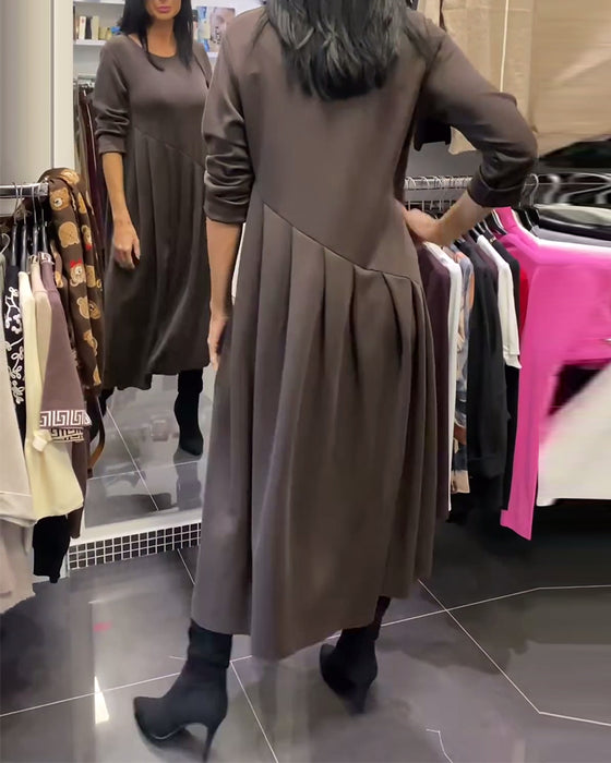 Klänning avslappnad rund hals enfärgad