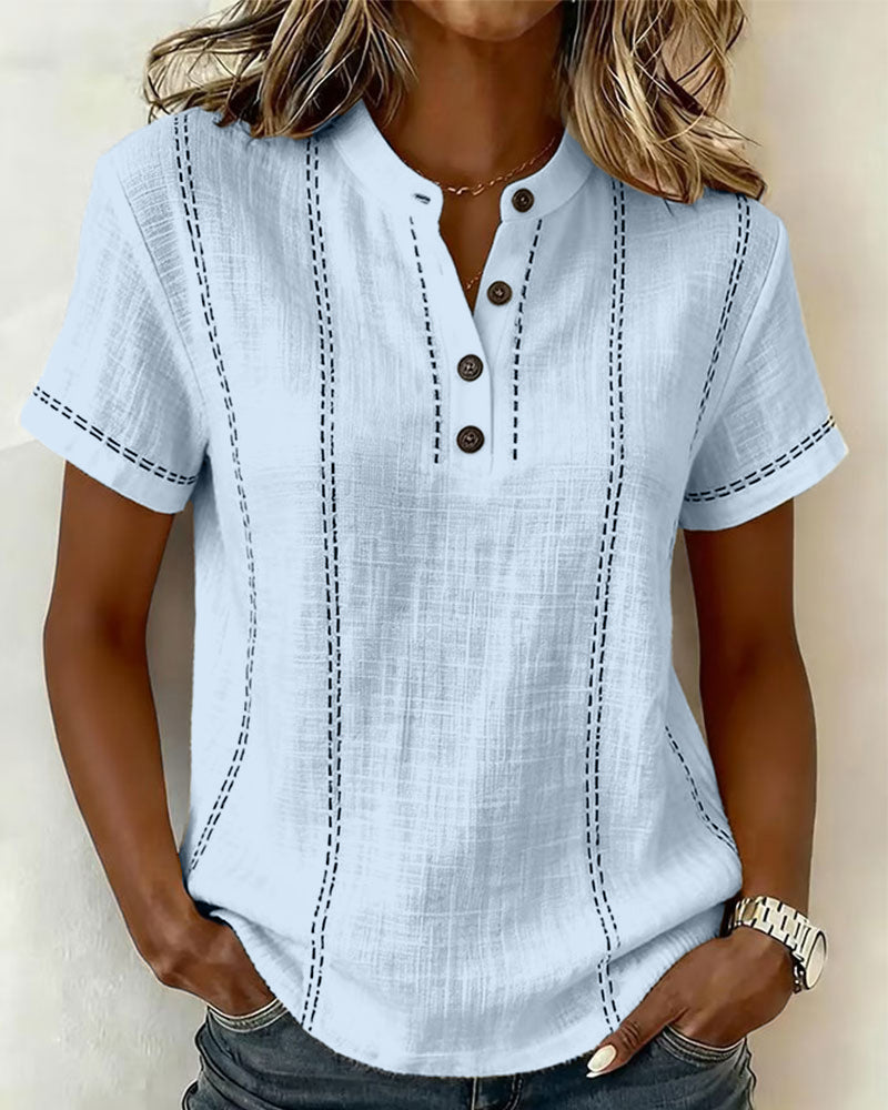 T-Shirt Mode Avslappnad Knapp V-Hals