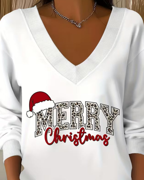 Sweatshirt V-Ringning Jul Tryck