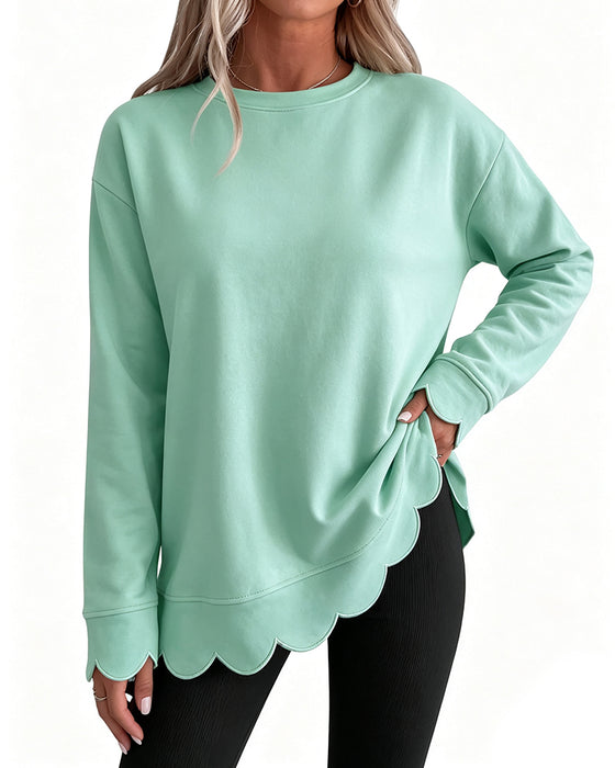 Sweatshirt Scallop Trim Avslappnad