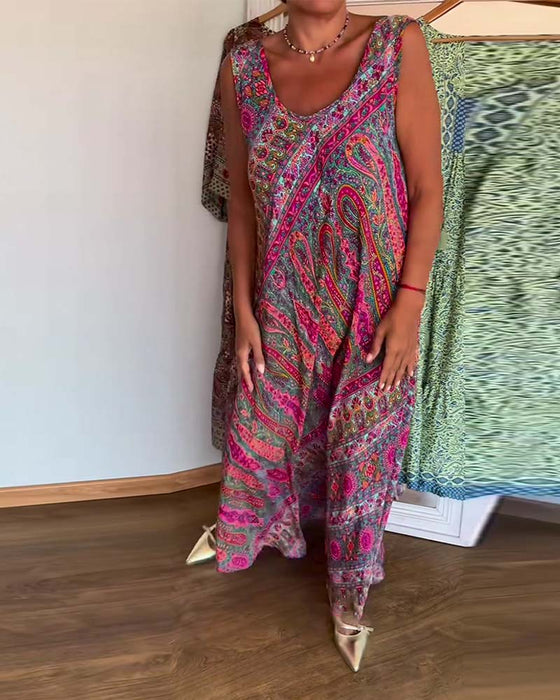 Klänning Ärmlös Löst Kaschmir Tryck