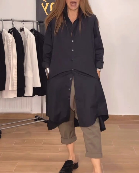 Lapel lös skjorta med oregelbunden knapp