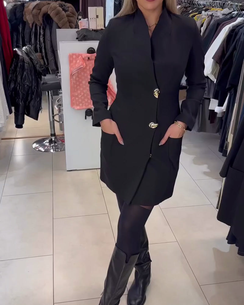 Klänning Ståkrage Metallknapp Dräkt