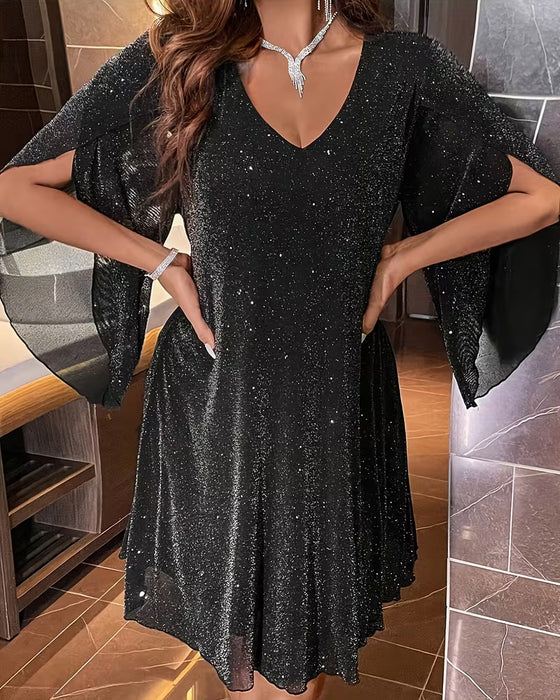 Klänning V-ringning Fin Glitter Modig