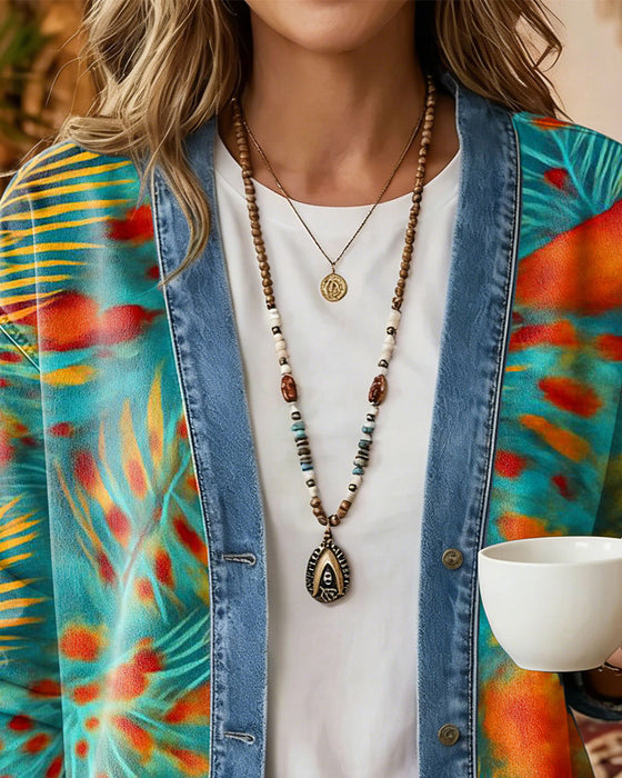 Rock Bohemisk Denim Patchwork Blommig