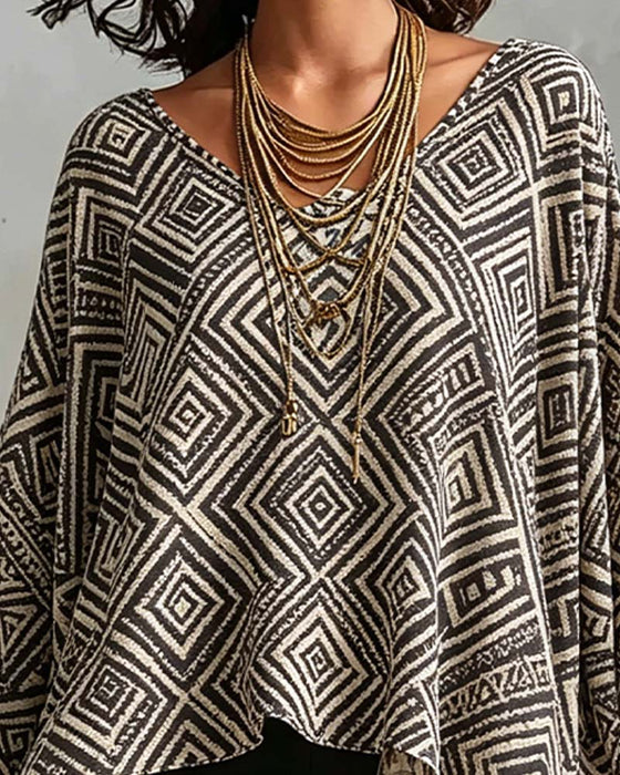 Blus Diamant Mönster Oregelbunden Casual