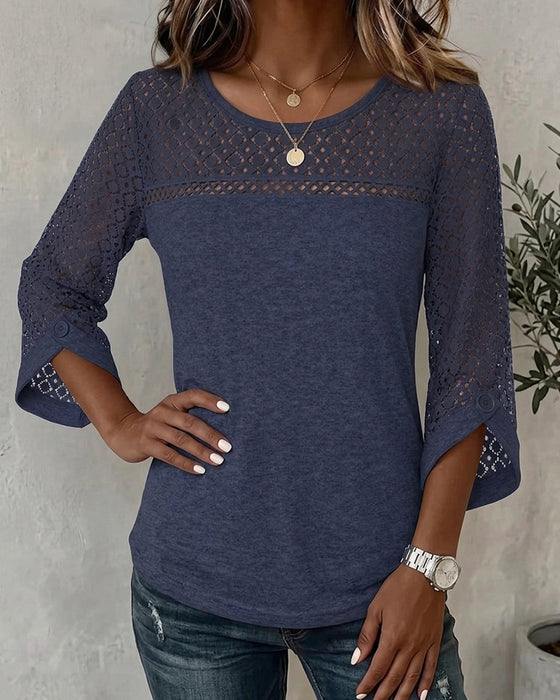T-Shirt Hollow Out Lång Ärm Patchwork