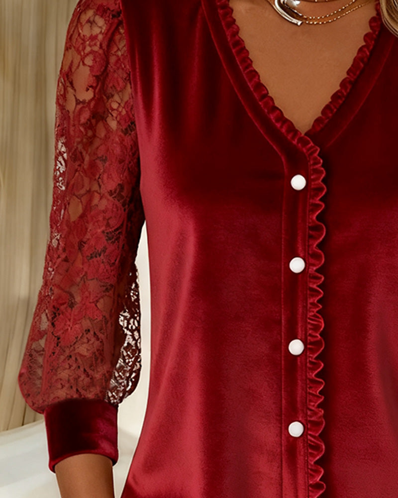 Enfärgad Topp I Sammet Med Lapptäcktsdetaljer