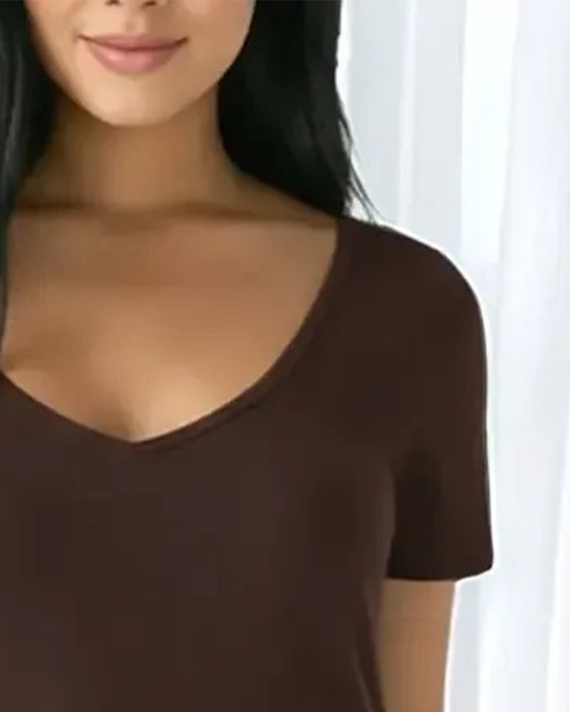 Klänning Enfärgad V-Ringad Korta Ärmar Maxi