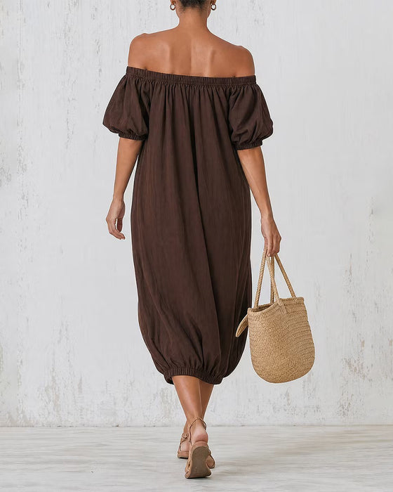 Klädning Off-Shoulder Bubbel Ärm Ficka