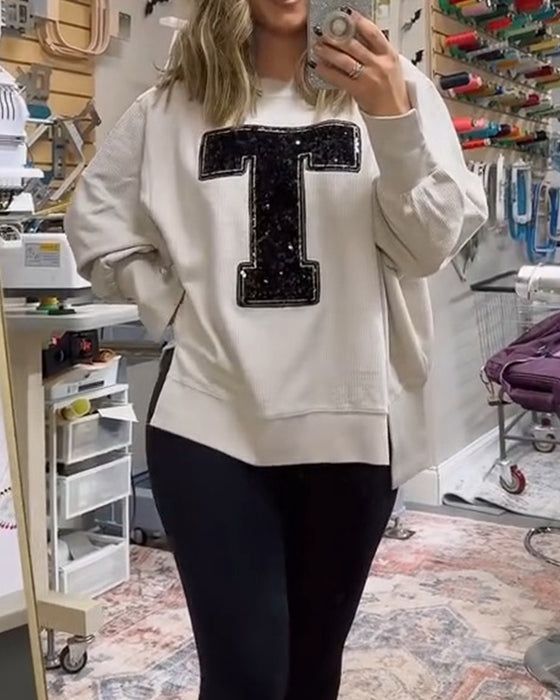 Sweatshirt T-Design Paljett Broderad Rundhals