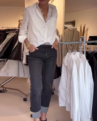 Skjorta Och Spets Inner Set Krage Enfärgad Långärmad