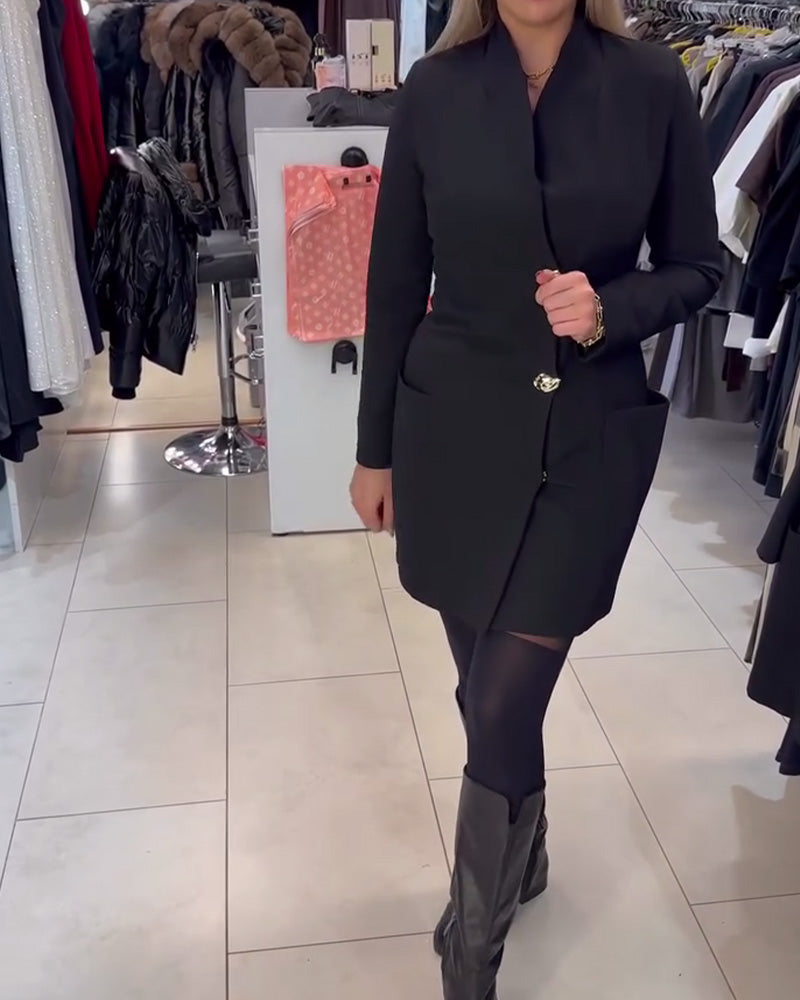 Klänning Ståkrage Metallknapp Dräkt