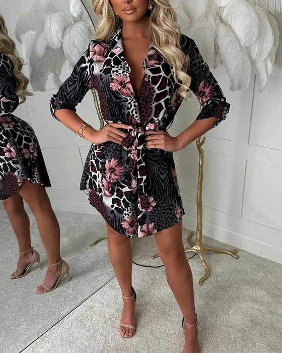 Skjortklänning Leopard Blomtryckt