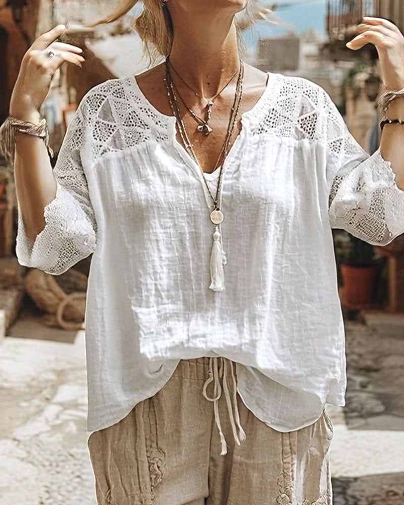 Blus Enfärgad Panelad V-Ringad