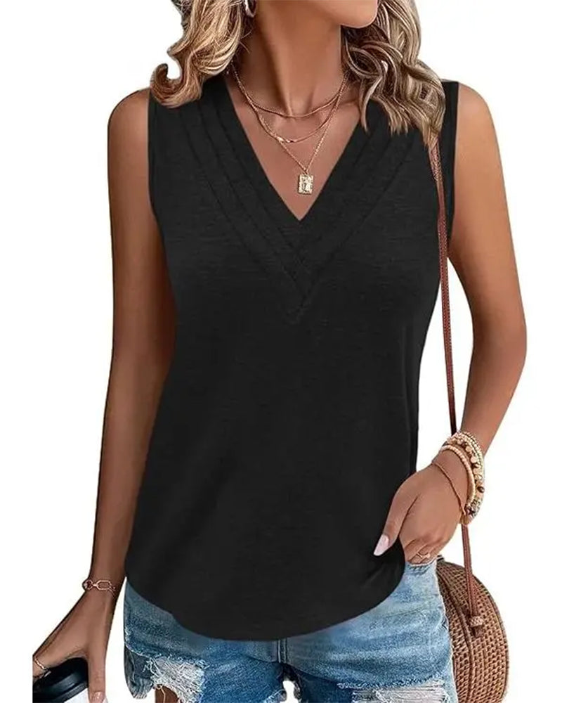 Tank Top Dubbel V-Hals Ärmlös Casual