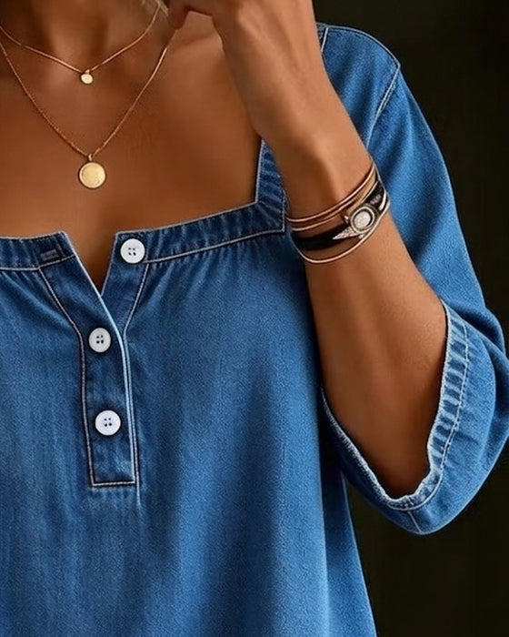 Blus Fyrkantskrage Denim Henry