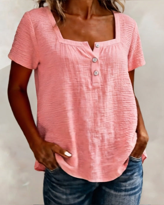 T-Shirt Texturerad Fyrkantig Hals Kort Ärm