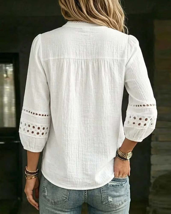 Blus Mandarin Krage Hollow Out