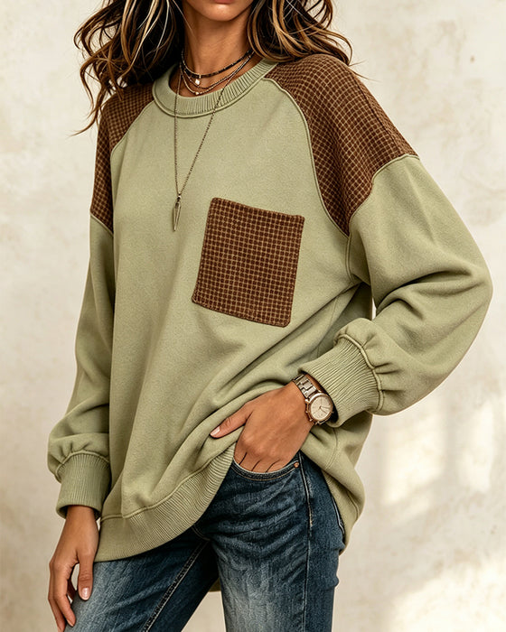 Sweatshirt Rund Halsringning Kontrast Casual