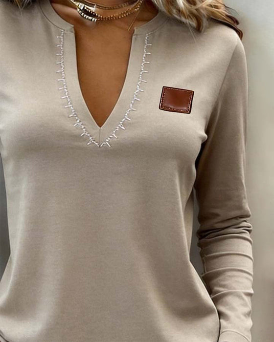 Topp V-Ringning Enfärgad Stilfull Casual