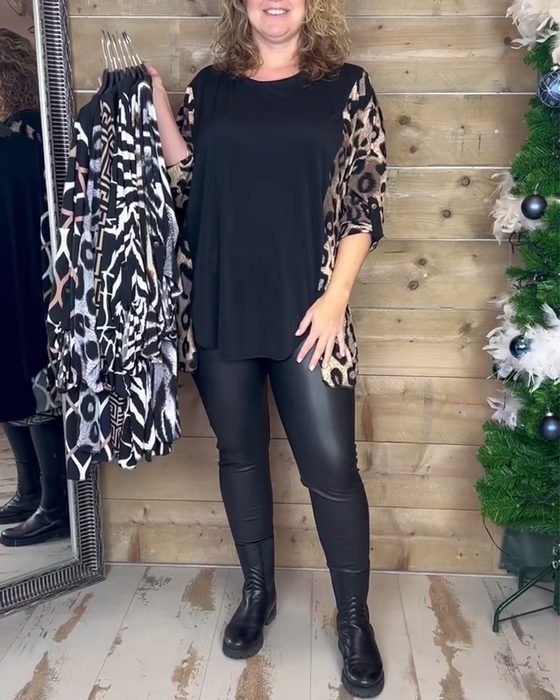 Leopardmönstrat casual topp med rund hals