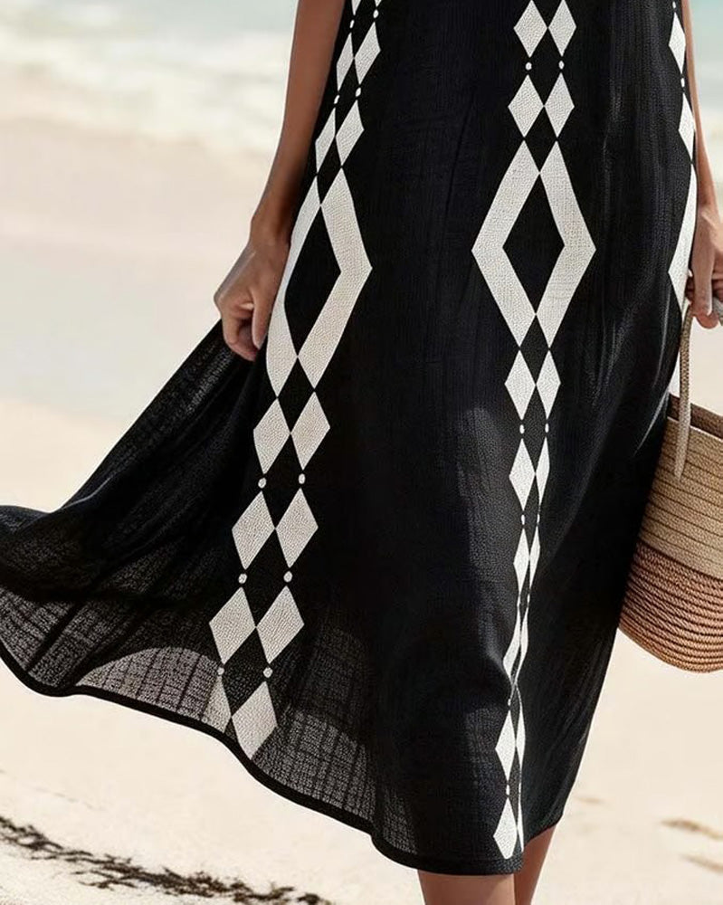 Klänning Ärmlös Diamantmönster Lös