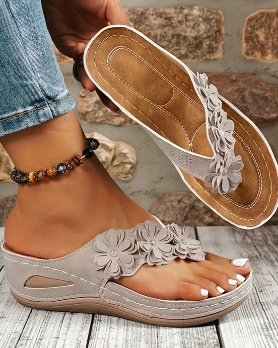 Sandaler Kvinnors Blommiga Kil Med Remmar