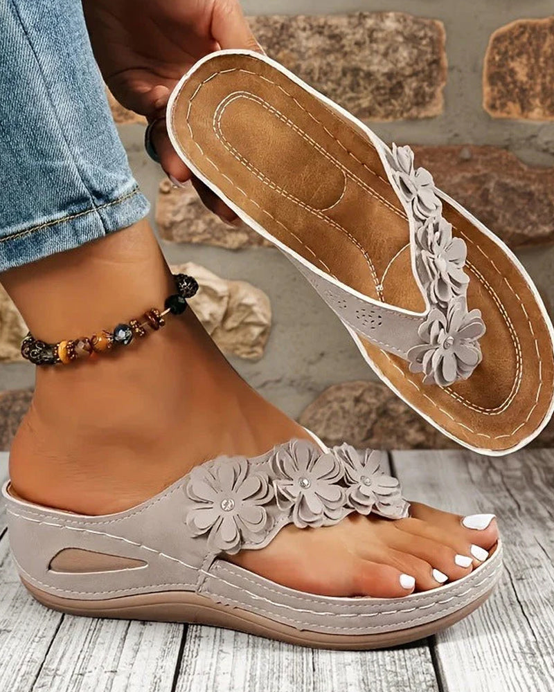 Sandaler Kvinnors Blommiga Kil Med Remmar