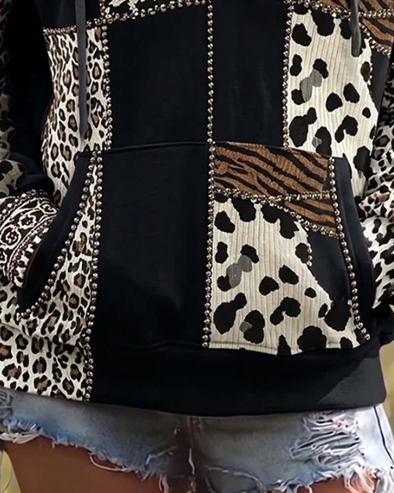Hoodie Leopardmönster Lapptäcke Casual