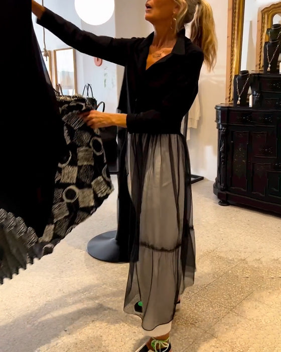 Skjorta Fashionabla Flowy Mesh Lång