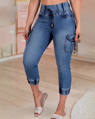 Jeans Dragsko Ficka Capri