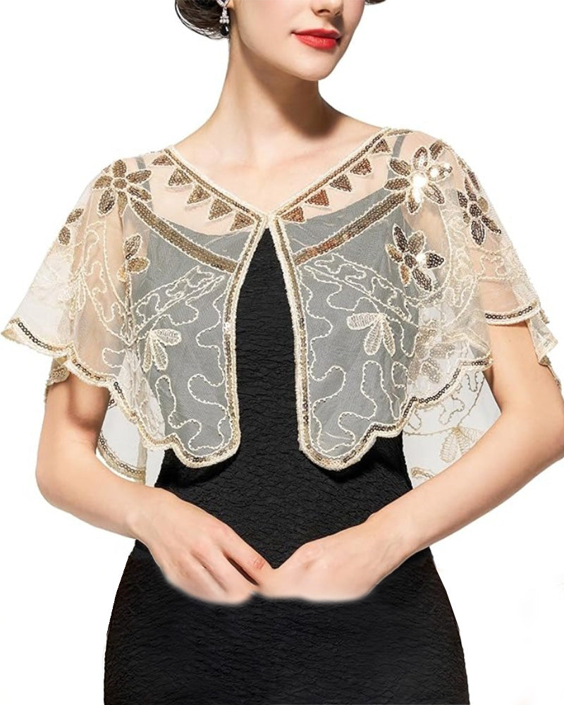 Sjal Vintage Spets med Pärlor