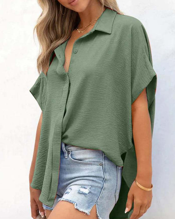 Skjorta Kortärmad Enfärgad Casual Loose Fit