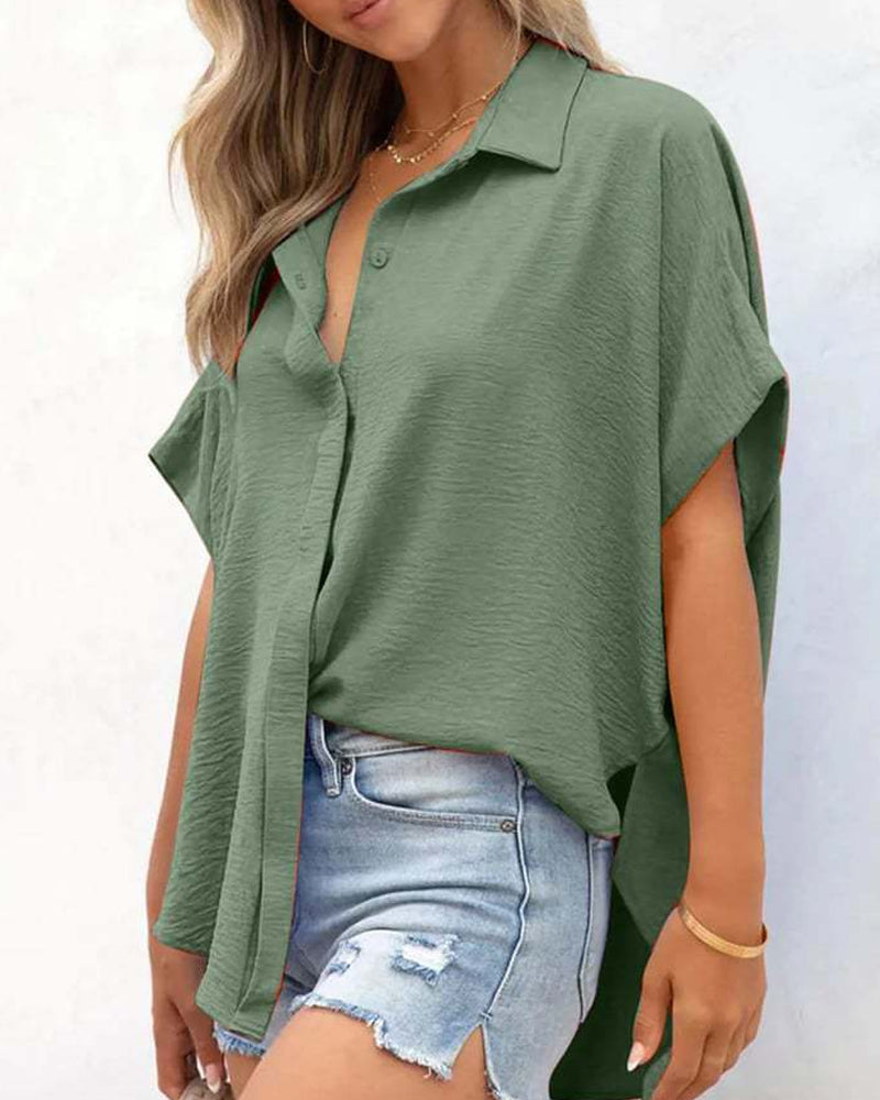 Skjorta Kortärmad Enfärgad Casual Loose Fit