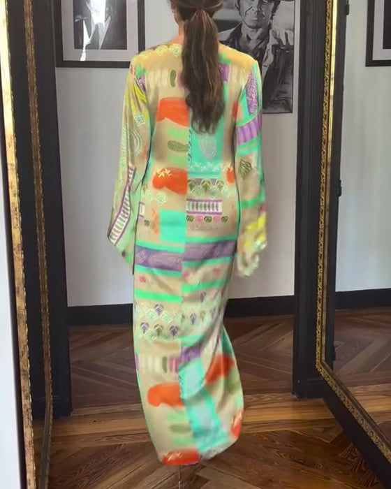 Klänning Med Lång Ärm Och Knytmönster