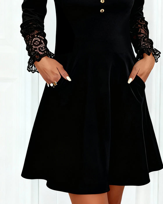 Klänning Patchwork V-Ringning Elegant