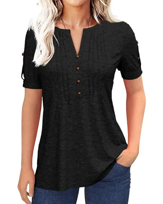 T-Shirt Veckad Henley Kort Ärm