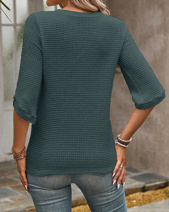 Top Våffelmönster Enfärgad Rundhals